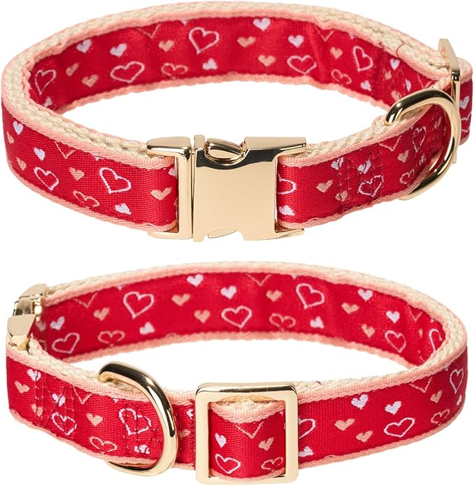 YUDOTE Woven Dog Collar with Metal Buckle Adjustable Jacquard Retro Dog Collars for Small Medium Large Dogs(Red Heart,M)
