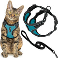 Voyager Escape-Proof Step-in Lock Cat Harness & 5ft Neoprene-Handle Leash Set All-Weather Mesh with Reflective Stitching for Small to Large Cats by Best Pet Supplies, Black Trim-Turquoise (327), XS