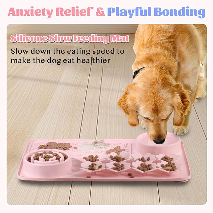 Silicone Lick Mat for Dogs & Cats – Slow Feeder Dog Bowl, Non-Slip Licking Mat for Large & Small Breeds, Puzzle Feeder & Snuffle Mat for Fast Eaters, Interactive Pet Food Mat with Spatula