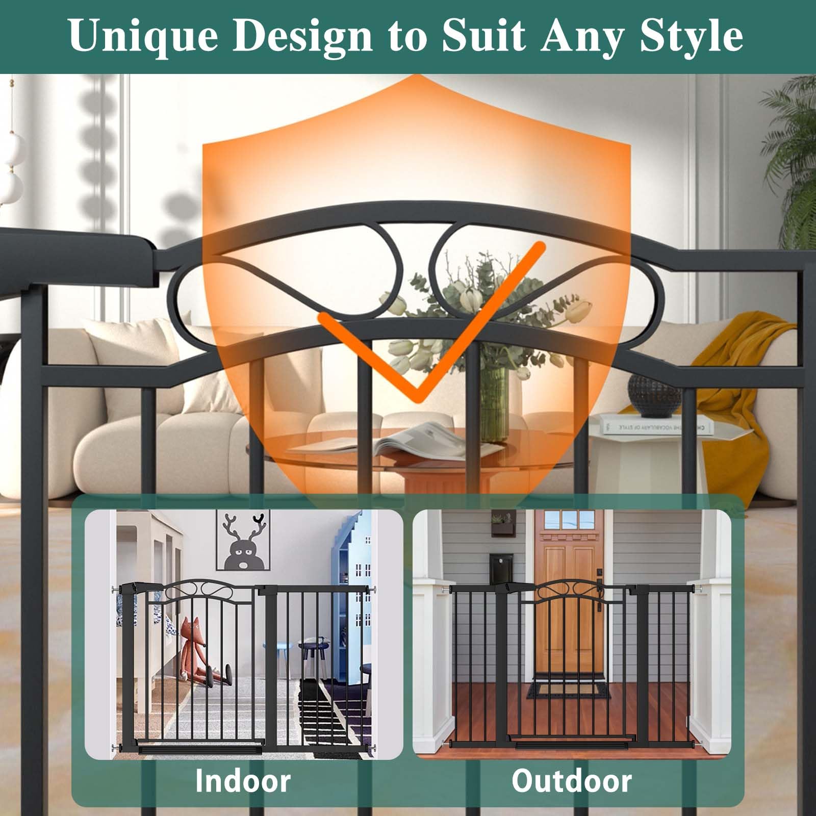 Fairy Baby 29.53"-32.28" Wide Baby Gate with Door, Walk Through Baby Gates for Stairs Pressure Mounted no Drill, Indoor Tension Metal Pet Dog Gate, Auto Close Child Safety Gate, Black