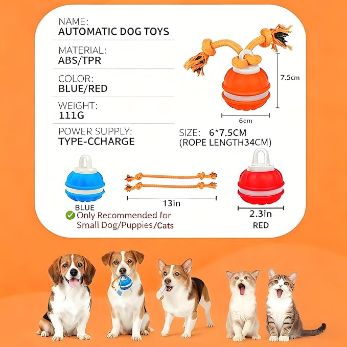 Interactive Dog Ball Toy for Small Dogs, Motion Activated Rolling Ball