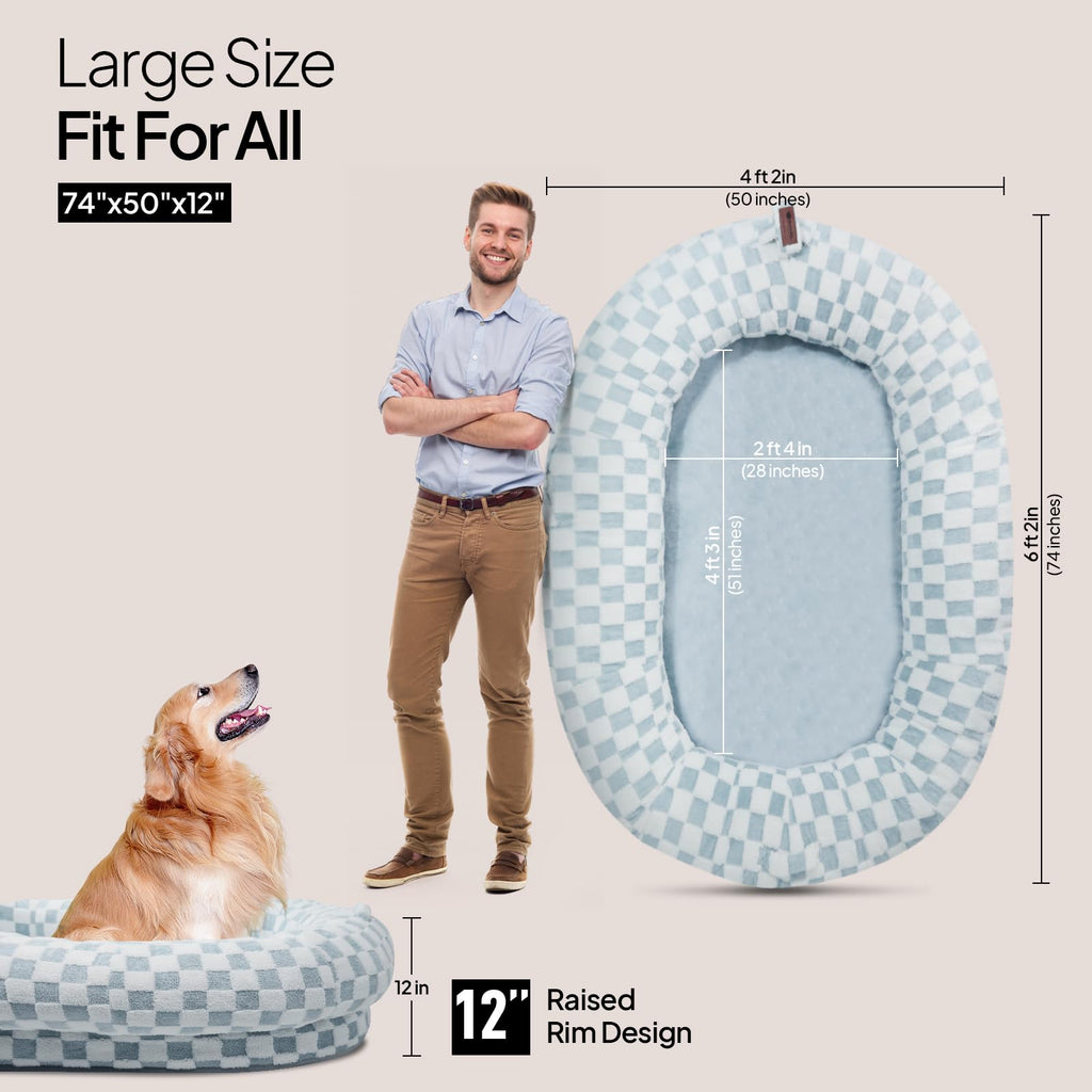 WOZOKE Human Dog Bed 74x50, Memory Foam Waterproof Liner Lounger,Blue Grid