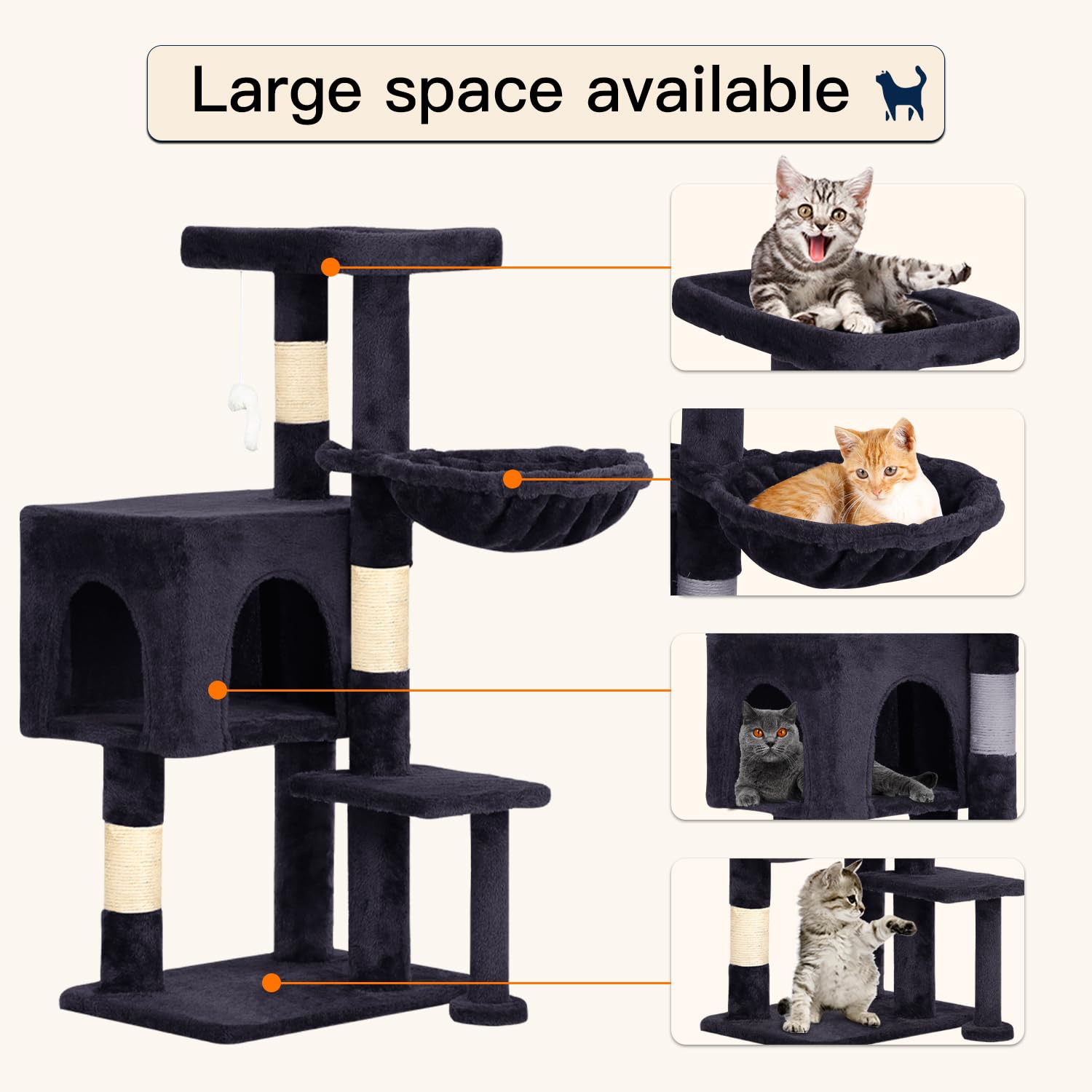 BestPet | 37" Cat Tree Tower | Dark Gray | Sturdy Multi-Level Cat Tree