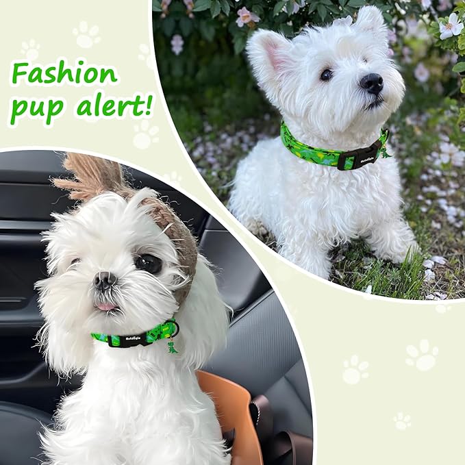 Astdogio Dog Collars for Small Medium Dogs, Dinosaur Dog Collars for Male Dogs，Adjustable Cotton Boy Dog Collars for Small Dogs，Ideal, Daily Photos & Pet Fashion Accessory, S