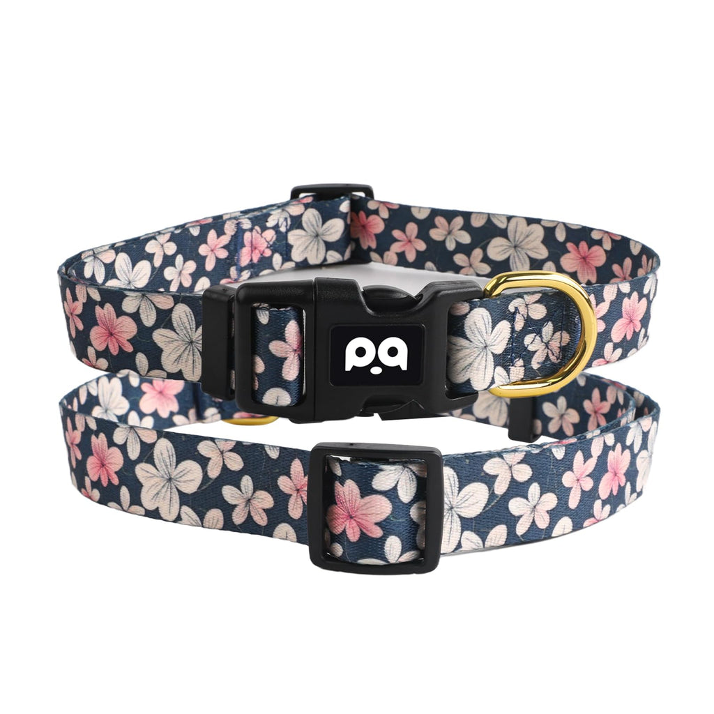 QQPETS Adjustable Soft Dog Collar: Print Flower Pink Multicolor Cute Patterns for XS Small Medium Large Pet Girl Boy Puppy Walking Running Training
