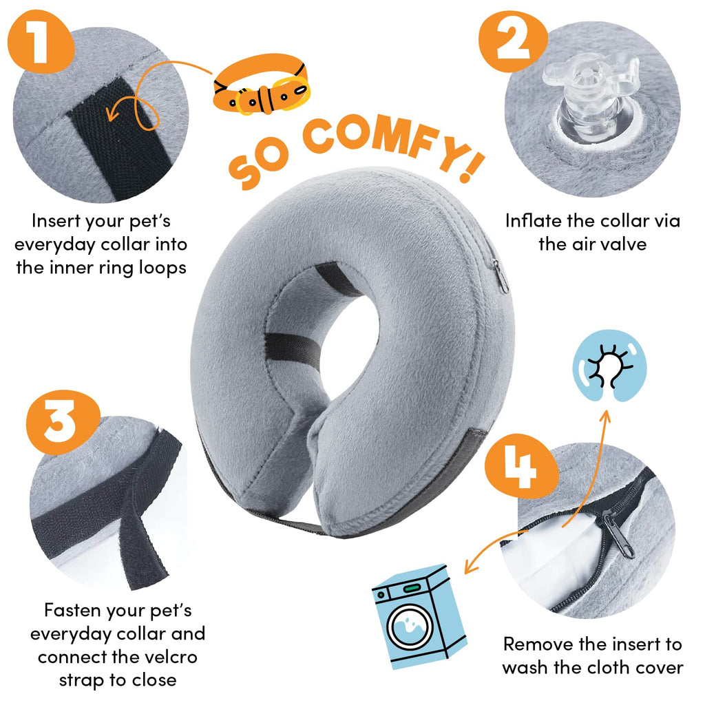 BENCMATE Inflatable Dog Cone Collar Alternative After Surgery Small, Grey
