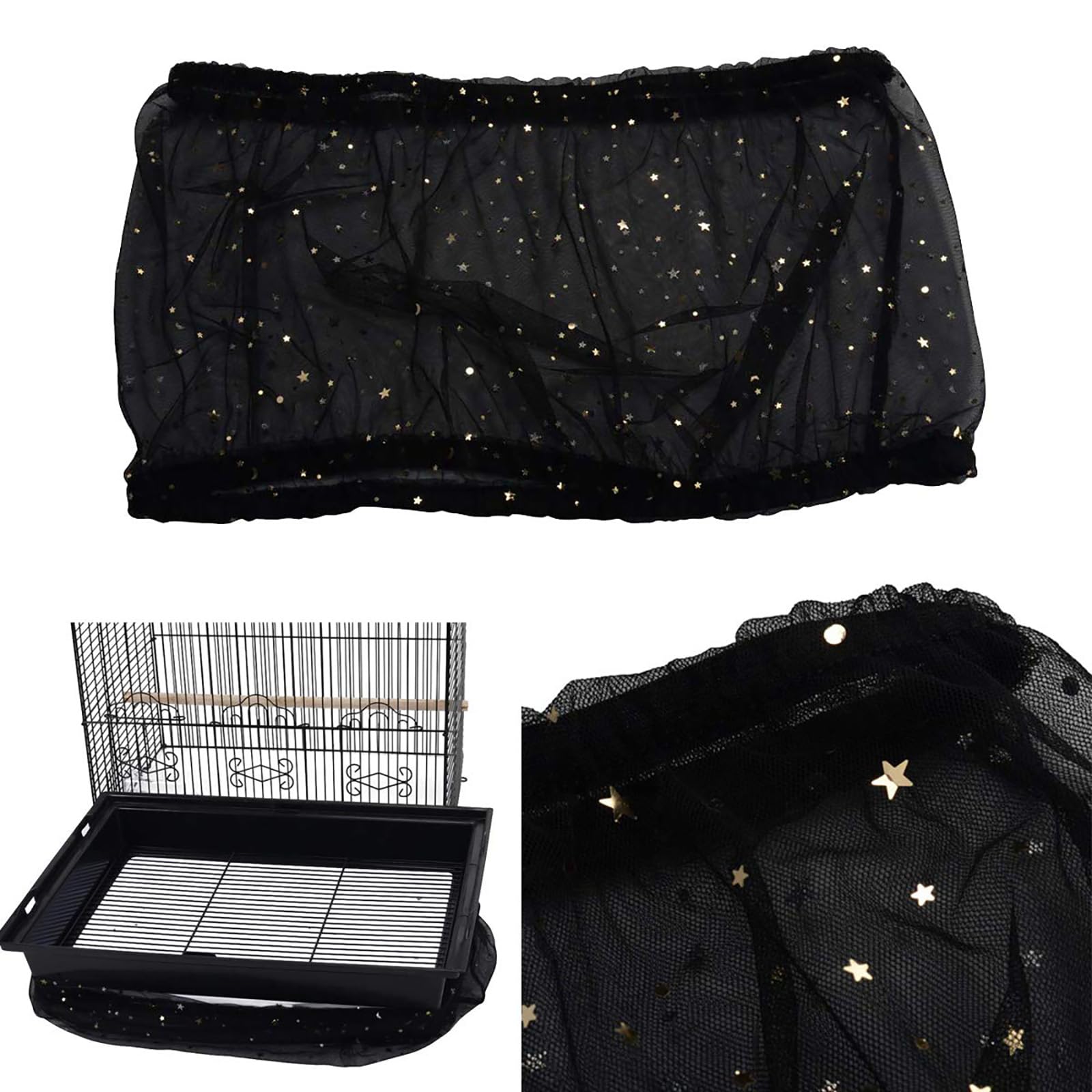 QBLEEV Extra Large 29.5" Mesh Bird Seed Catcher, Bird Cage Guard Cover with No Mess, Birdcage Nylon Shell Skirt Traps Guards to Protect Floors, Stretchy Cage Covers with Secure Fit