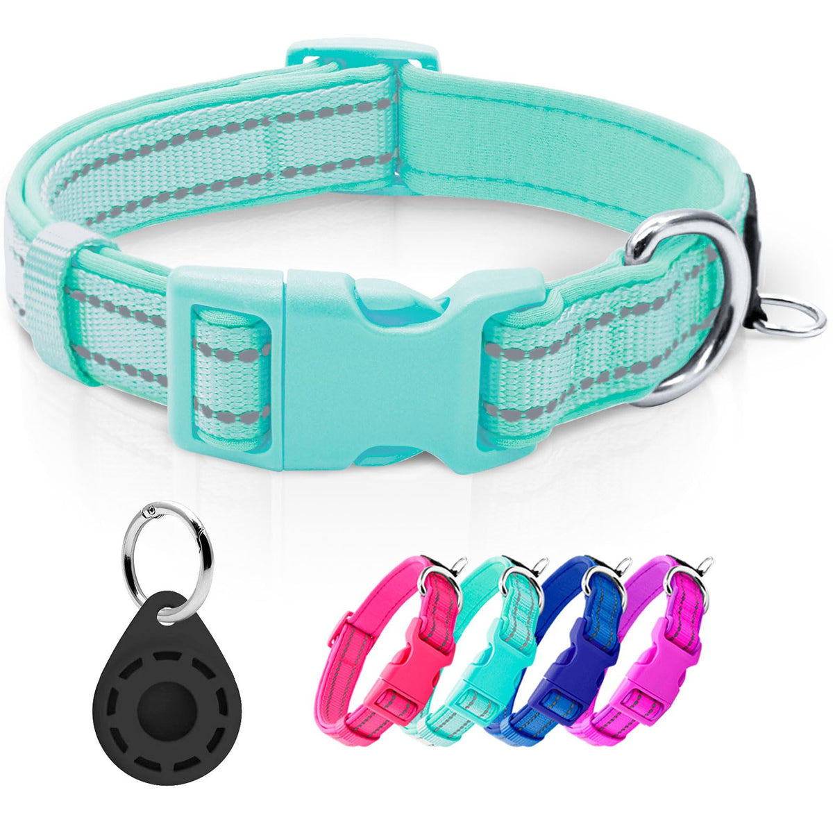 azuza Reflective Dog Collar, Neoprene Padded Puppy Collar, Hot Pink, XS