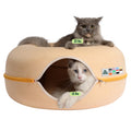 Cattasaurus Peekaboo Cat Cave Donut for Multiple & Large Cats up to 30-45 lbs, 3-in-1 Self Warming Cat Bed, Tunnel & Scratcher for Indoor Cats, Washable & Detachable Dog Bed (Pastel Macaron, Large)