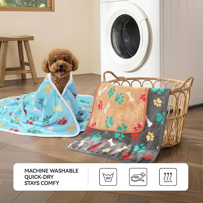 LINENLUX 1 Pack 3 Blankets Super Soft Fluffy Premium Fleece Dog Blankets for Puppy Cat Pet Blanket Flannel Throw Warm Sleep Bones and Claws 23x16 inches