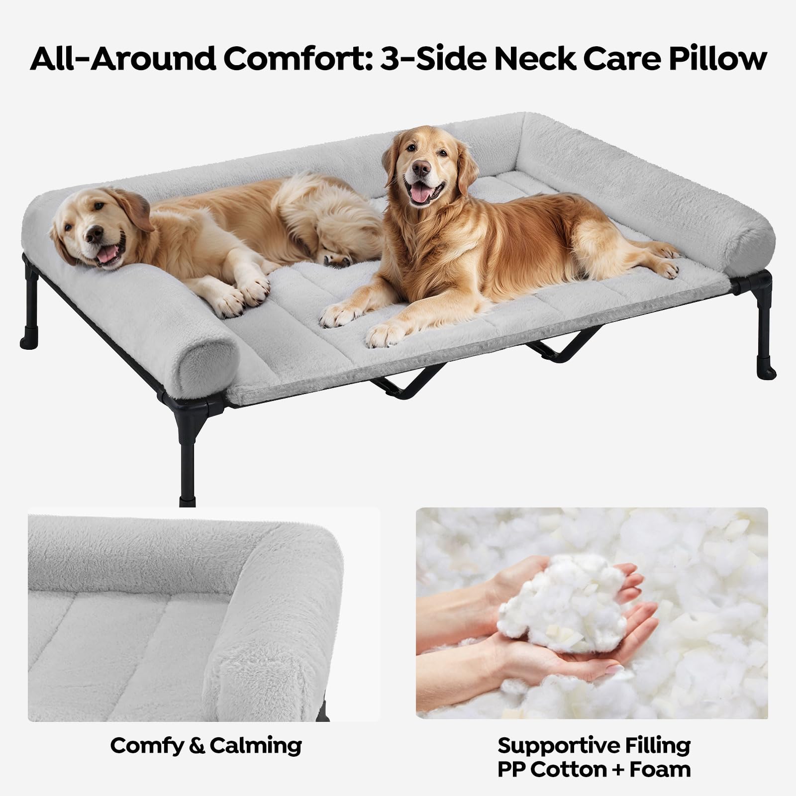 Veehoo Elevated Dog Beds Large Sized Dog with Fluffy Plush Bolster Cushion