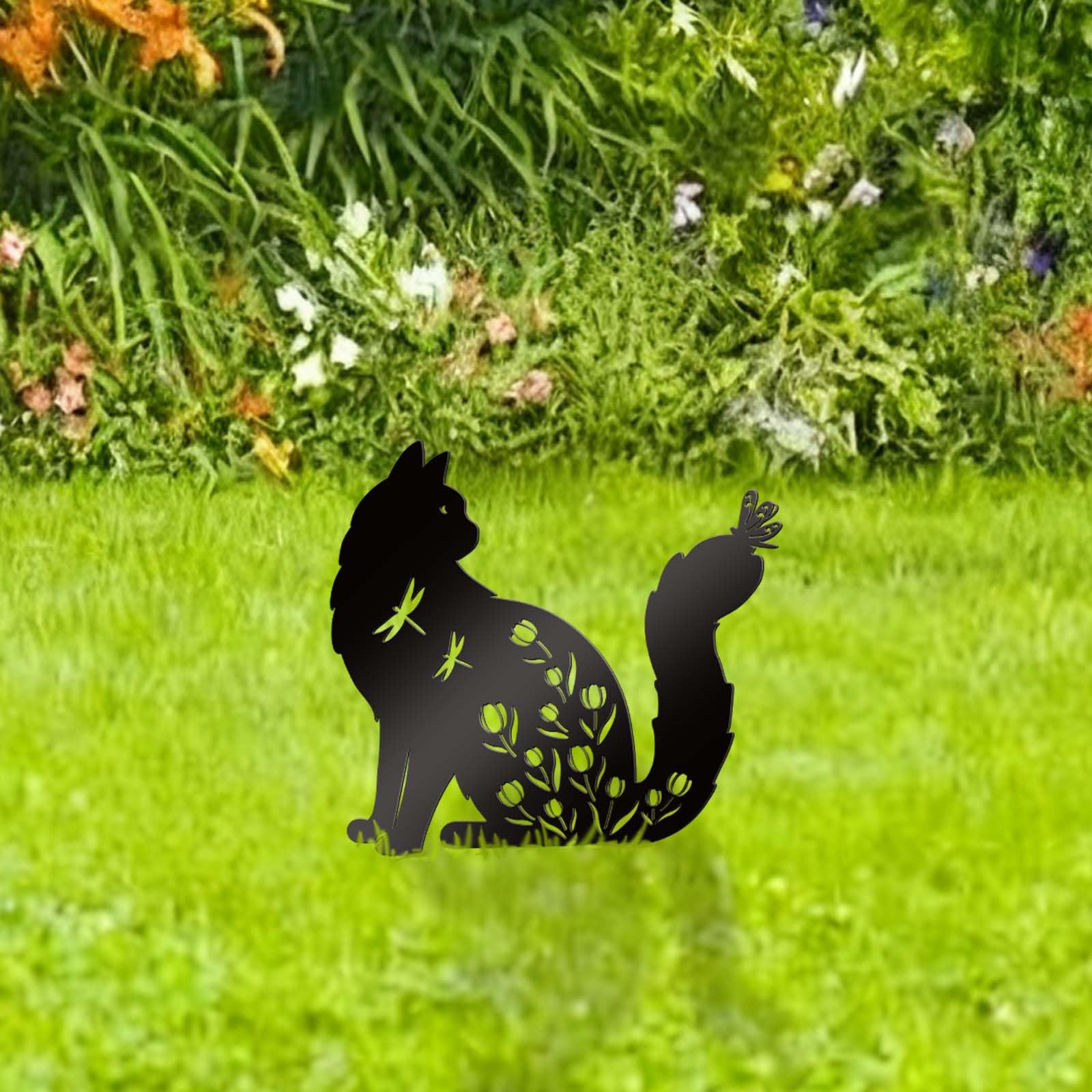 Bnesi Outdoor Cat Decorations, Floral Cat Memorial Grave Marker Yard Stake