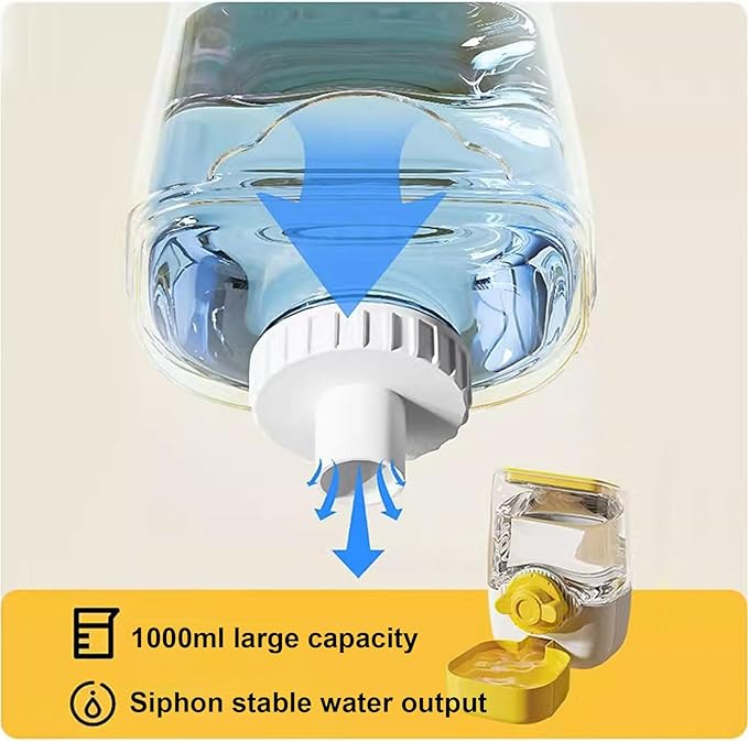 RMNHPTK 35oz Rabbit Water Bottle, Pet Hanging Automatic Water Dispenser for Small Animal Ferret Guinea Pig Chinchilla Dog Cat (Cage Grid Spacing 1.2''-2.1'') (Yellow)