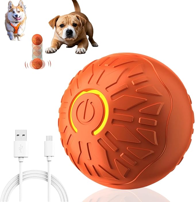 OYSMY Interactive Dog Toys, Squeaky Dog Toys, Active Rolling Ball for Puppy and Medium Dogs, Squeaky, USB Rechargeable (Blue)
