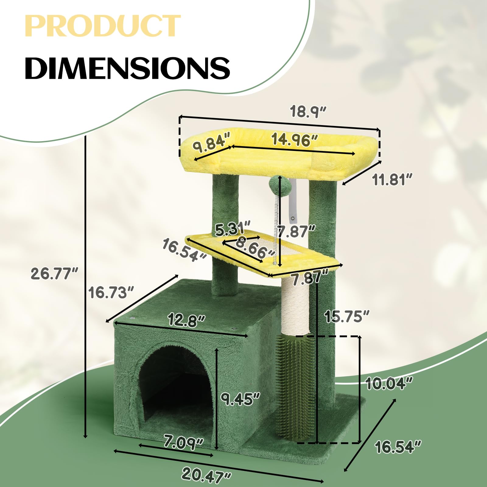 VINGLI Cat Tree, 27 inch Small Cat Tower with Scratching Post and Pad, Cat Condo for Indoor Kittens Padded Top Bed, Cats Indoor Activity Center (Yellow & Green)