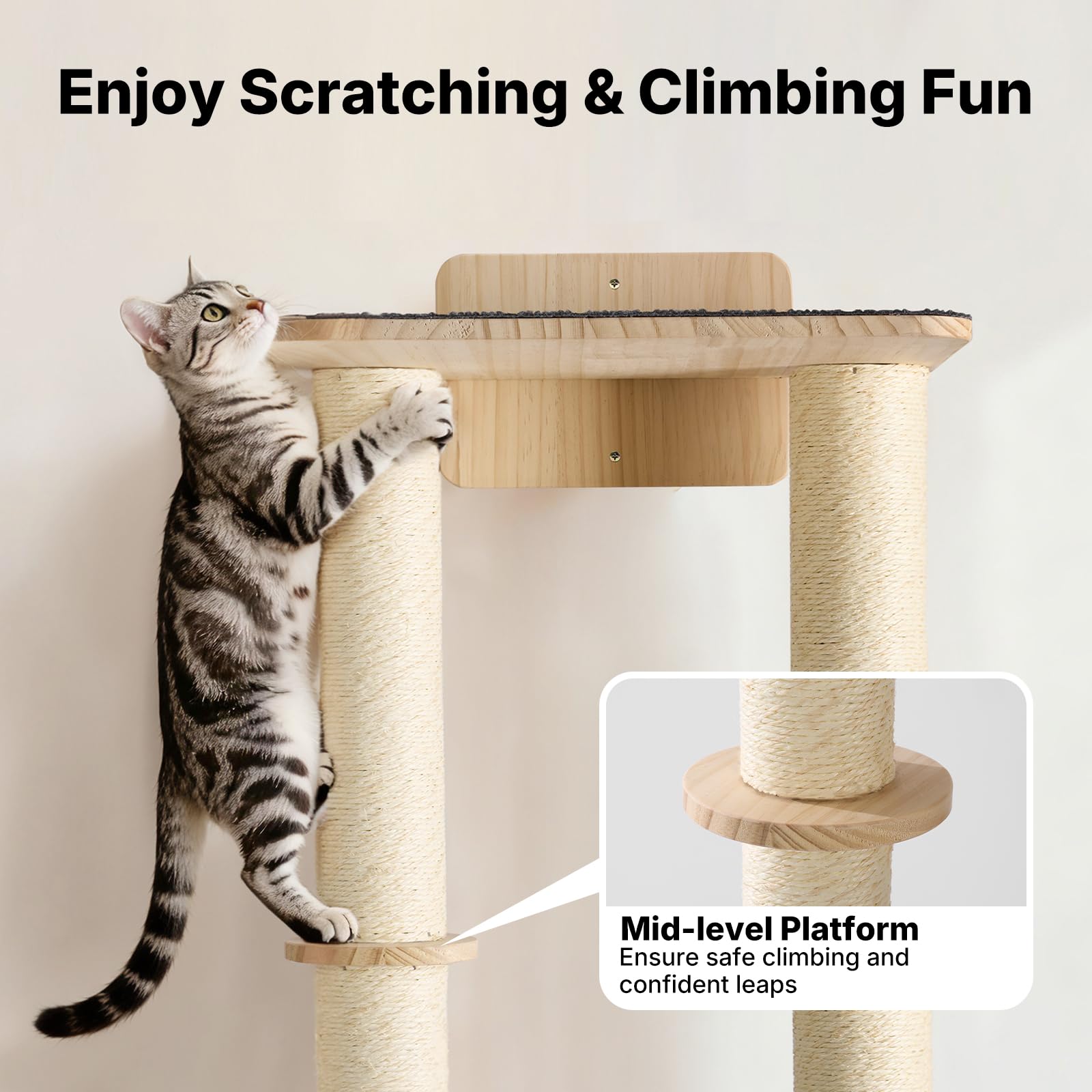 Veehoo Cat Wall Shelves, 28.3" Cat Wall Furniture with Scratcher