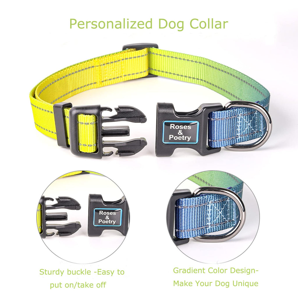 Roses&Poetry Small Dog Collar with Gradient Amber, Yellow Reflective Dog Collar Adjustable Small Pet Collars for Small Medium Large Dogs (Amber-S)