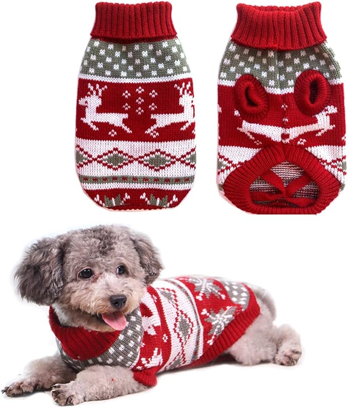 Vehomy Dog Christmas Sweaters Pet Winter Knitwear Xmas Clothes Classic Warm Coats Reindeer Snowflake Argyle Sweater for Kitty Puppy Cat-L