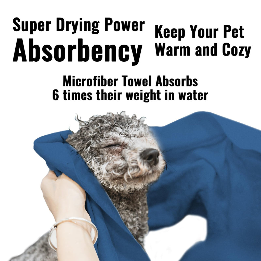 Puomue Microfiber Dog Towels for Drying Dogs, Super Absorbent and Soft Pet Grooming Towel, 40 Inch X 23.6 Inch, Perfect for Large, Medium or Small Dogs, Blue