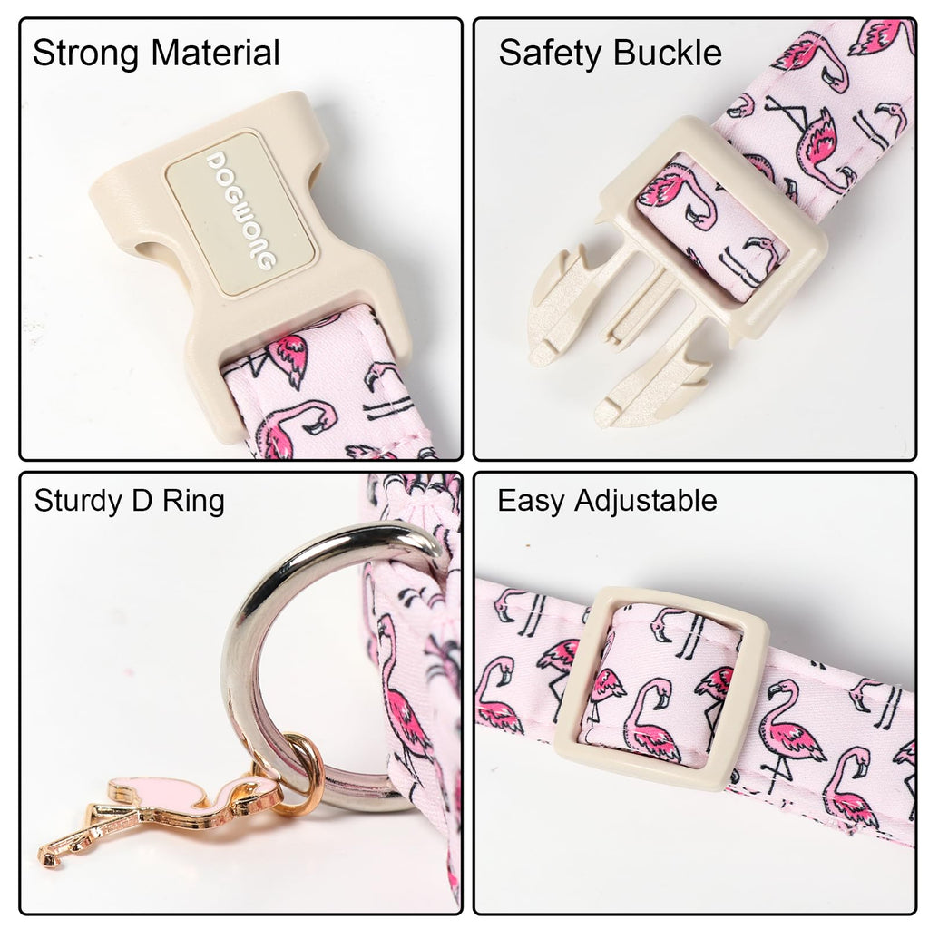 DOGWONG Cute Pet Dog Collar Pink Flamingos Cotton Dog Collar- Soft Girl Puppy Adjustable Pet Collars for Small Medium Large Dogs,S
