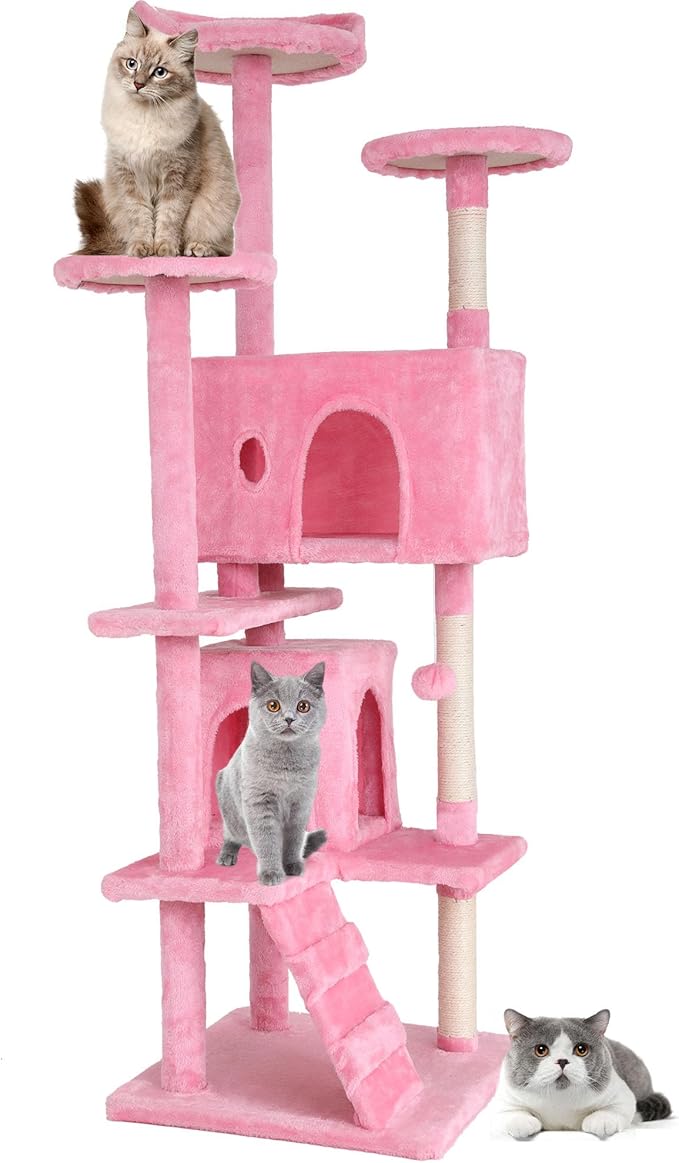 BestPet | 70" Cat Tree Tower | Navy Blue | Sturdy, Easy to Assemble, Multi-Level Activity Center with Sisal Scratching Posts, Condos, Perches, Hanging Cat Toys, Observation Decks & Ladder