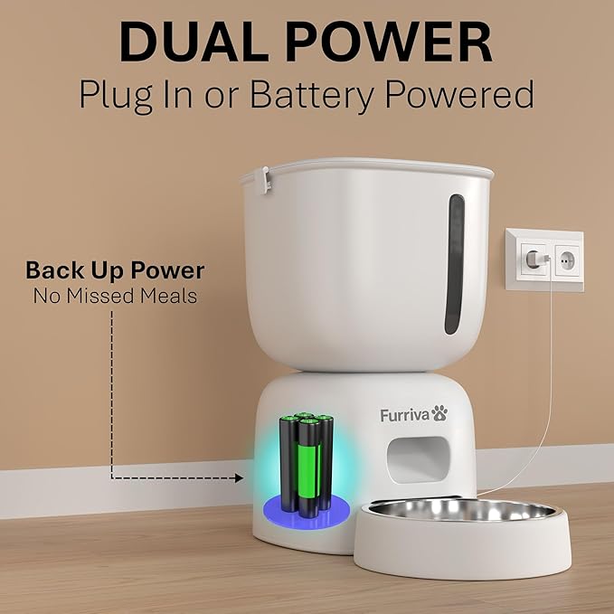 Automatic Cat Feeder and Water Fountain Set, White - 3L Food and Water Dispenser, Locking Lid, Plug-in/Battery Powered, Programmable Portions, 4 Meals/Day, 10s Voice Recorder for Cats and Small Dogs