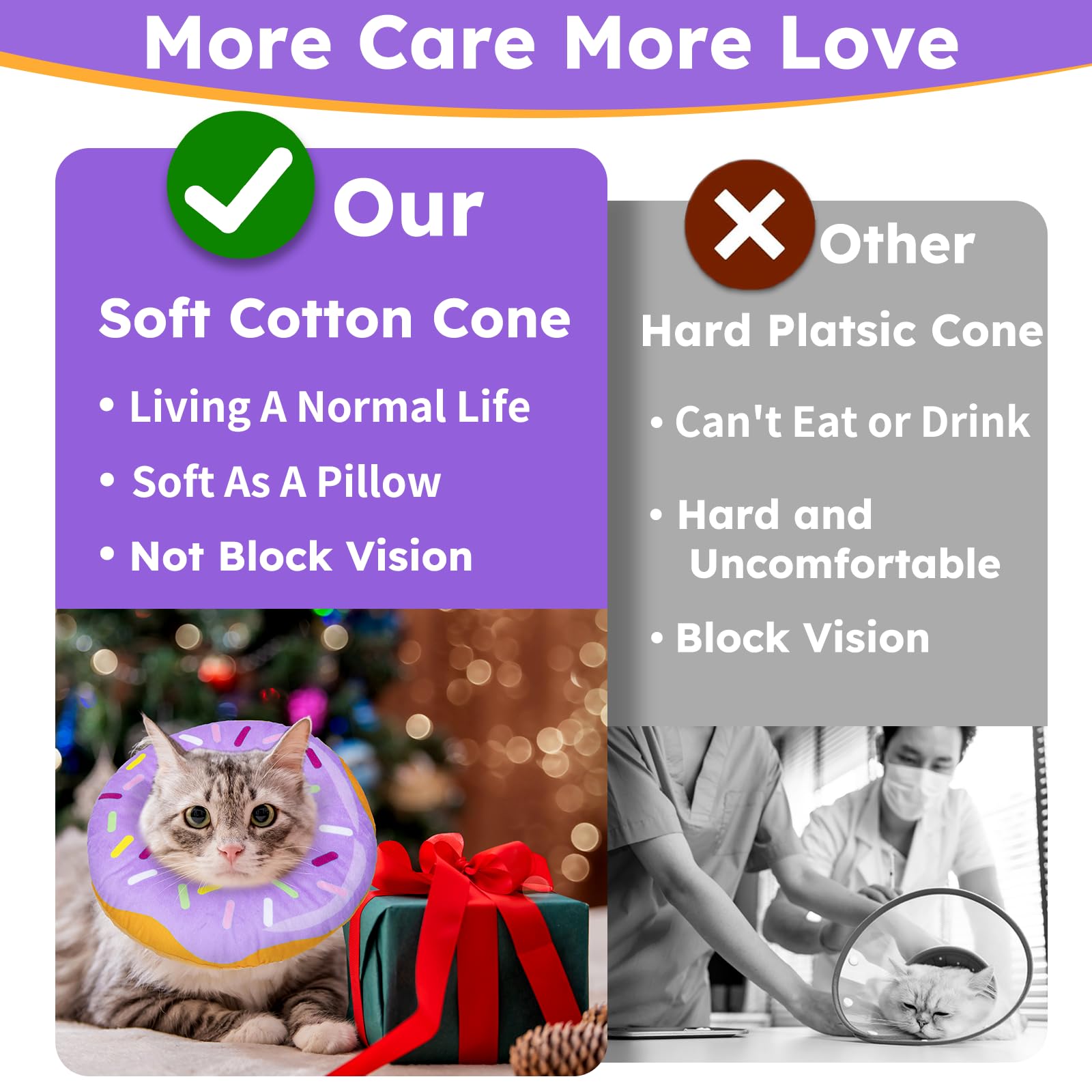 Cat Cone Collar Soft, Cat Recovery Collar for Wound Healing Cute Donut Adjustable Kitten Cones to Stop Licking Comfortable Lightweight Neck Elizabethan Collars for Kittens After Surgery