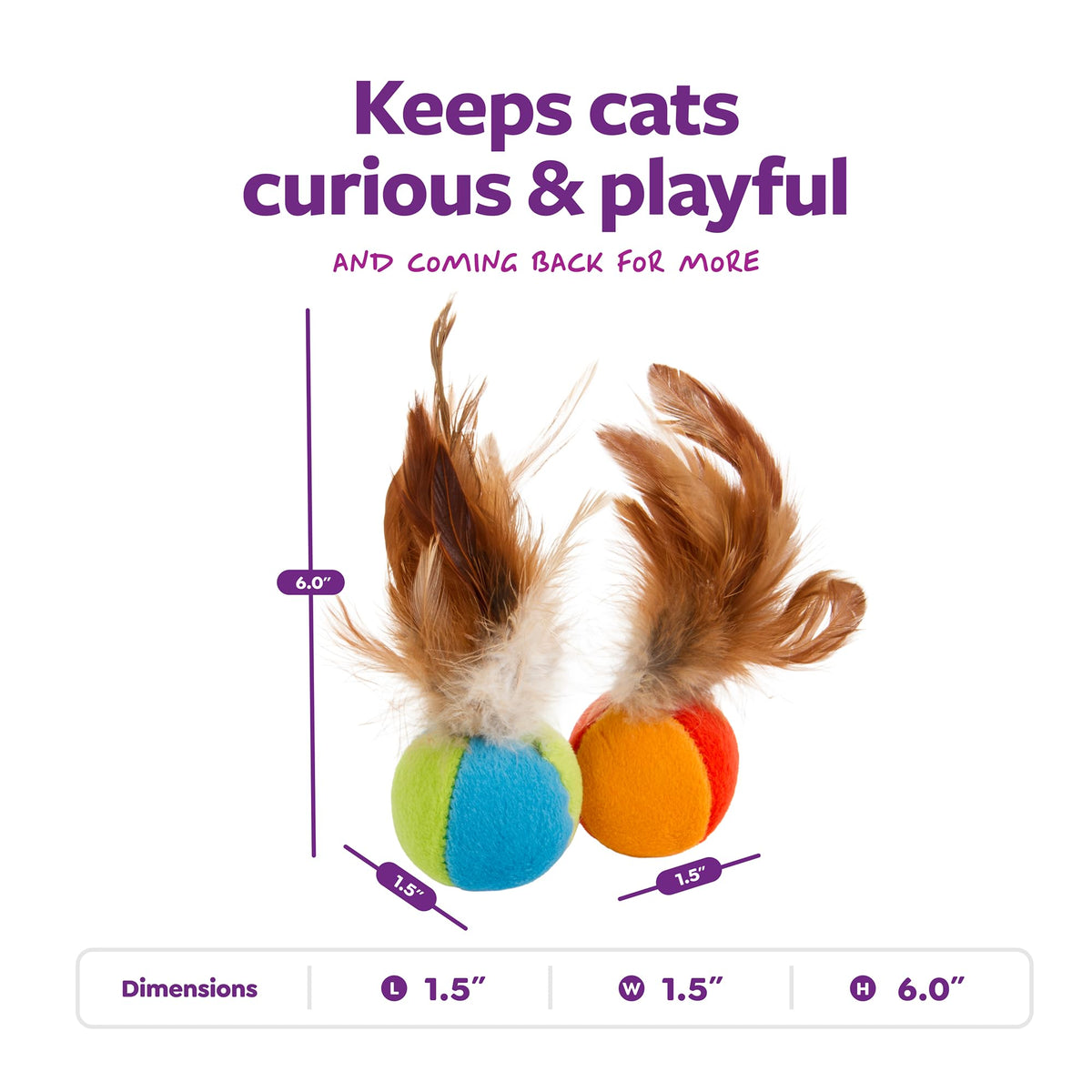 SmartyKat Flutter Balls Catnip Plush and Feather Cat Toys, Erratic Motion for Batting & Pouncing Fun for Cats & Kittens, Set of 2