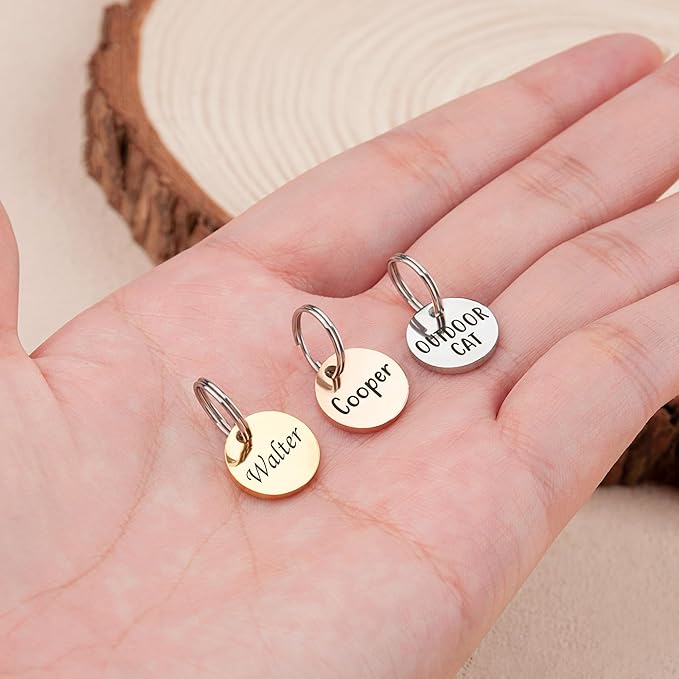 Anavia Small Size Dog Cat ID Tags, Small/XS Personalized Color Plated Stainless Steel Puppy Kitten Name Tags, Customized Engraved Nameplate Pet Collar Tag (Blue, XS-Round)