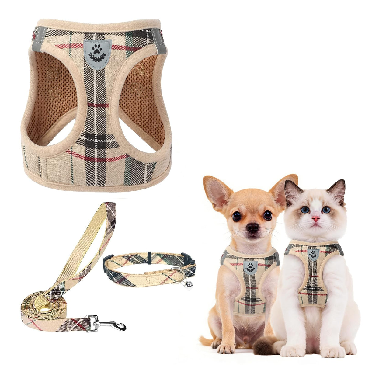 PUPTECK Christmas Dog Harness, Collar and Leash Set No Pull for Small Sized