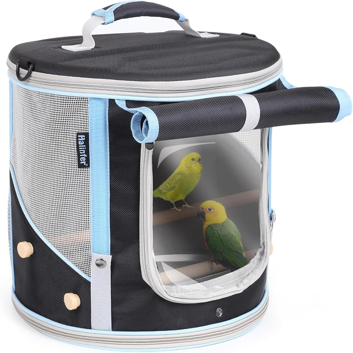 Cylindrical Portable Bird Carrier Travel Cage with Stands and Tray (Grey, Medium Carrier)