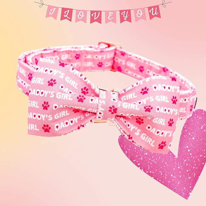 Lionheart glory Dog Bow Collar Valentine's Day Dog Collar for X-Small Dogs, Pink Dog Collars with Bowtie Spring Dog Collar Puppy Collar Bows