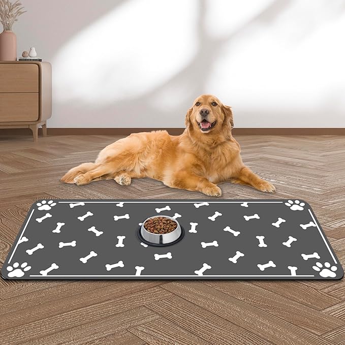 Large Pet Feeding Mat, 36" x 24" Absorbent Quick Dry Dog Mat for Food and Water Bowl, Non Skid Cat Bowl Mat, No Stains Quick Dry for Pet Water Dispenser Pet Supplies for Messy Drinkers