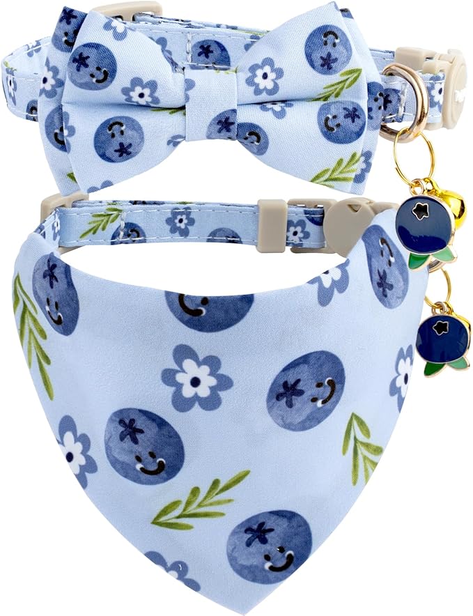 Faygarsle 2 Pack Floral Cat Collar Set with Bandana and Bow Tie, Pink and Yellow Daisy Pattern, Breakaway Safety Buckle