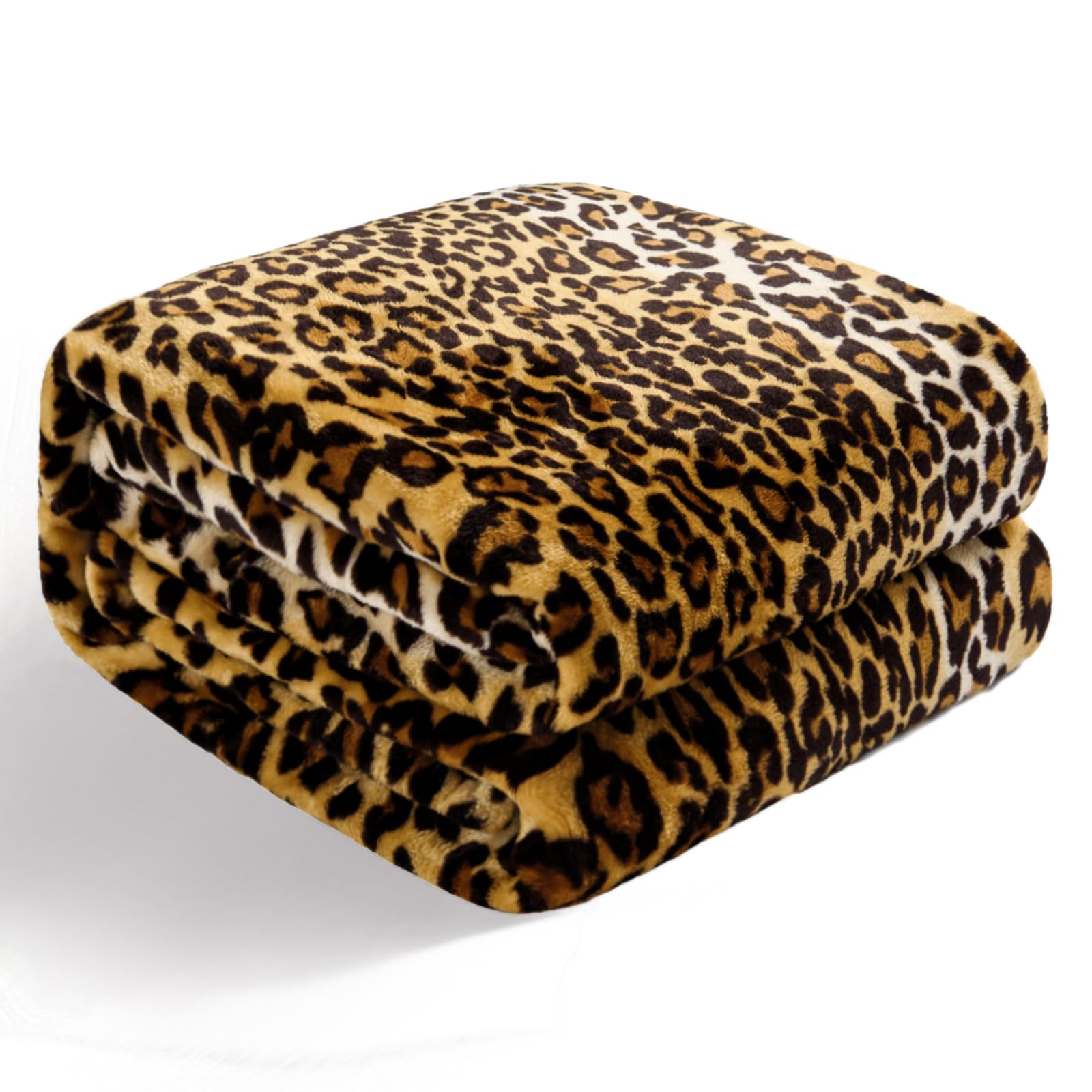 Bnuitland Leopard Print Fleece Flannel Throw Blanket, 300 GSM Double Sided Fuzzy Fluffy Throw for Bed Sofa Couch Travel, Super Soft Lightweight Cheetah Print Blanket for Adults/Baby/Pets, 50×40 inch