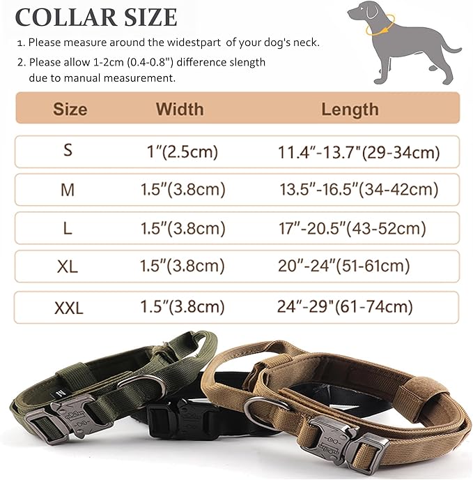 Tactical Dog Collar, Adjustable Military Training Nylon Dog Collar with Control Handle and Heavy Quick-Release Metal Buckle for Small Medium Large Dogs, Grey XL