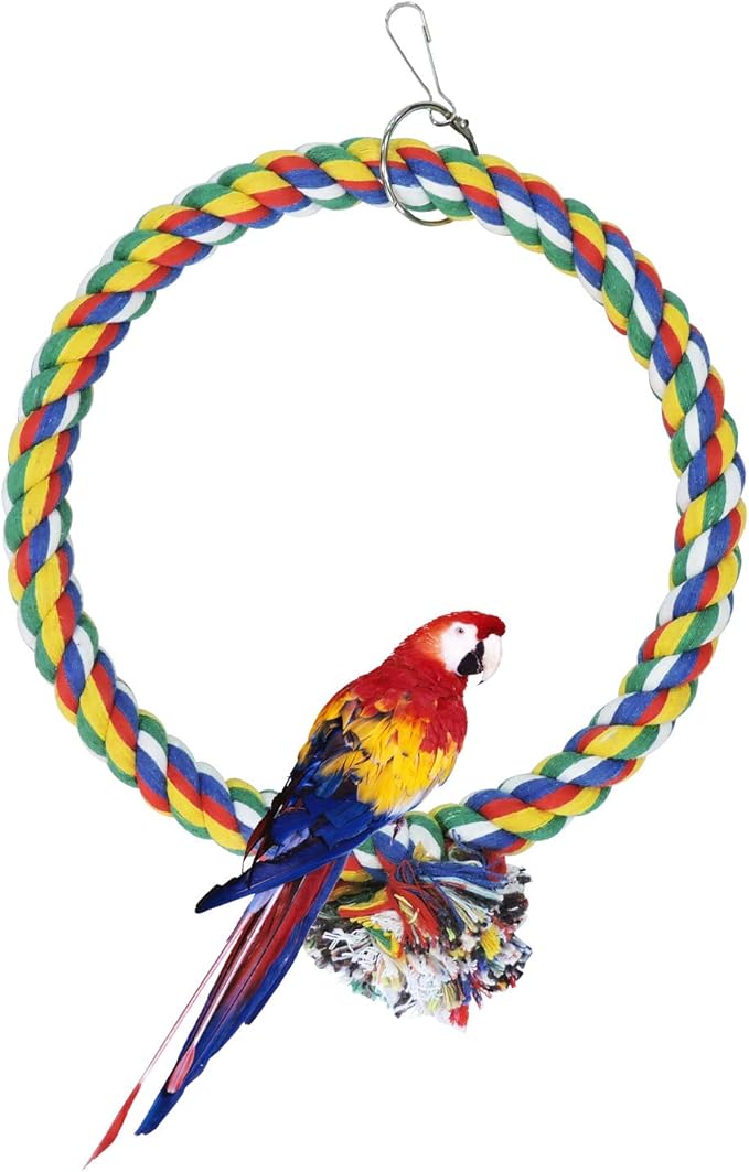 WishLotus Bird Swing, Cage Hanging Cotton Rope Swing Bite Resistance Perches Boredom Breaker for Budgie, Cockatiels, Conures, Finches
