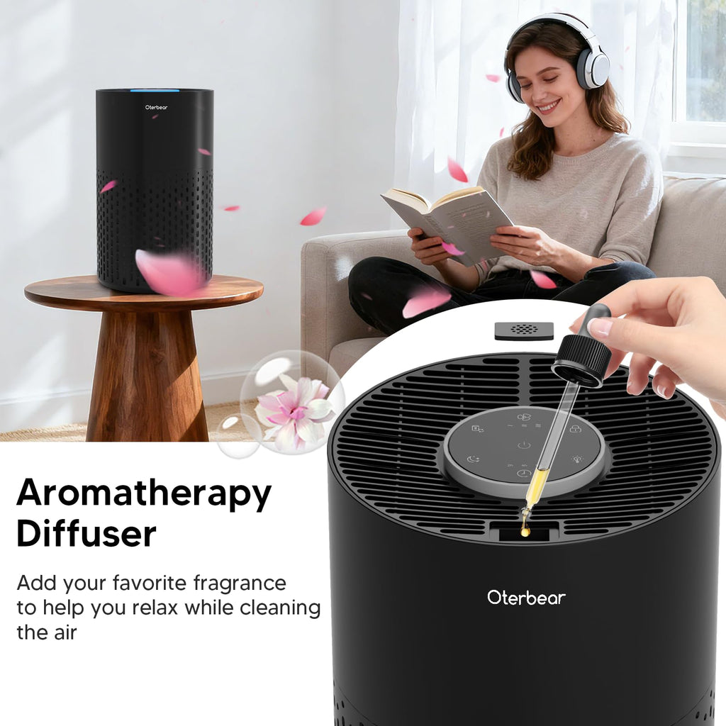 Air Purifiers for Home Bedroom Up to 1250 Ft² - H14 Air Purifier with Aroma & Sleep Mode - 24dB Small Room Air Purifier for Allergies, Smoke, Dust, Pollen, Pet Dander,4000B,Black