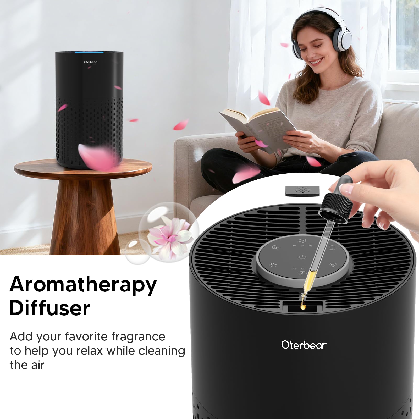 Air Purifiers for Home Bedroom Up to 1250 Ft² - H14 Air Purifier with Aroma & Sleep Mode - 24dB Small Room Air Purifier for Allergies, Smoke, Dust, Pollen, Pet Dander,4000B,Black