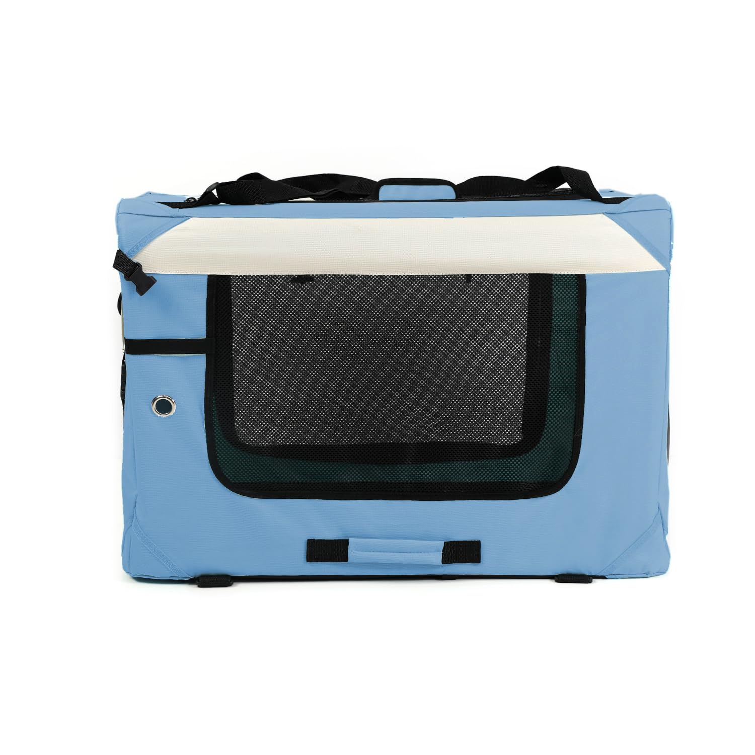 Sivlefoss Collapsible Travel Dog Crate Portable Soft-Sided Pet Kennel Extra Large Cat Carrier with Soft Plush Fur Mat for Indoor and Outdoor,28x20x20in Sky Blue