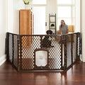 MyPet Extra Wide Dog Gate with Small Pet Door. 38.5” to 103.5" Wide. Cat Gate for Doorway. Made in USA. 26" Tall, Brown