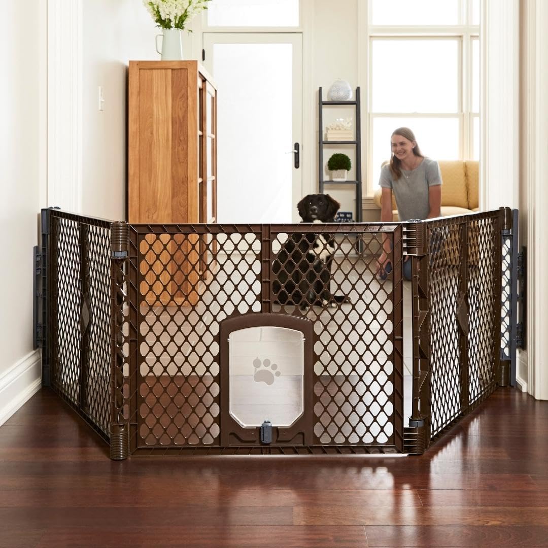 MyPet 8-Panel Paws Petyard, Gray Dog Playpen, Durable & UV-Resistant Puppy Playpen, Indoor/Outdoor Portable Dog Pen, Adjustable for Your Pet's Comfort, Friendly Design for Happy Pets