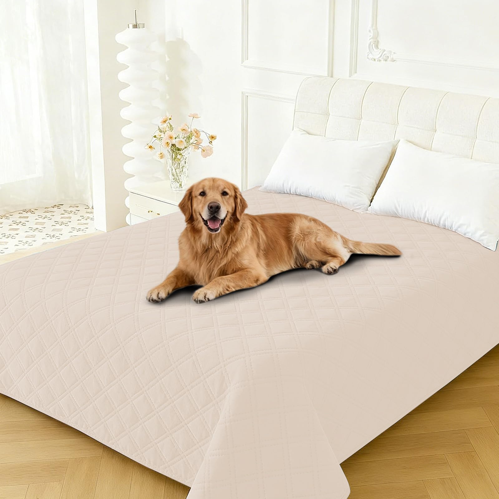 CYCMACO Waterproof Couch Covers for Pets, Waterproof Dog Bed Cover, Anti-Slip Soft Dog Blankets, Couch Cover for Dogs Washable, Pet Blanket for Puppy Large Dogs Cat (68x82 Inch, Beige)