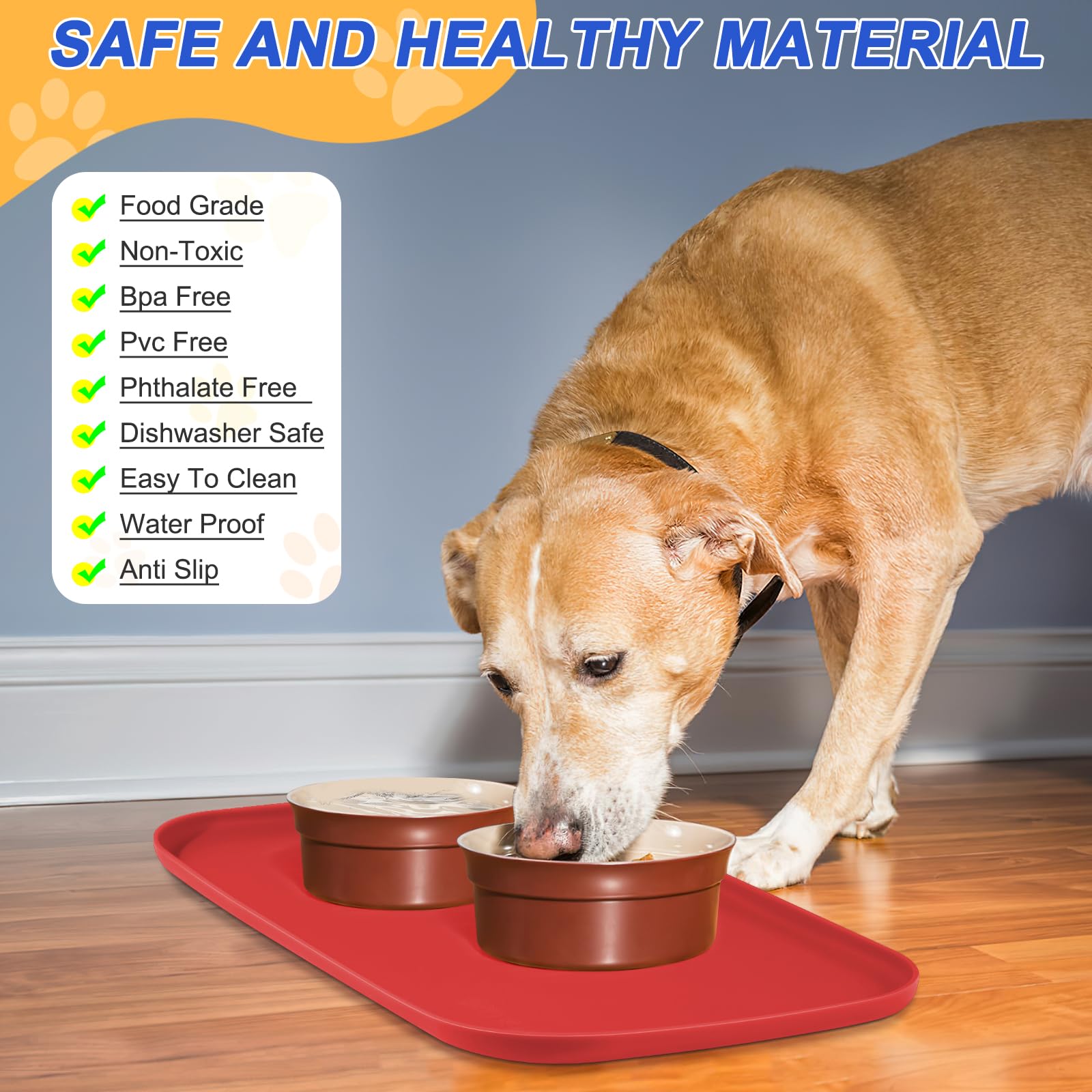 SMILOOL Waterproof Silicone Pet Food Mat with Raised Edge for Dog & Cat