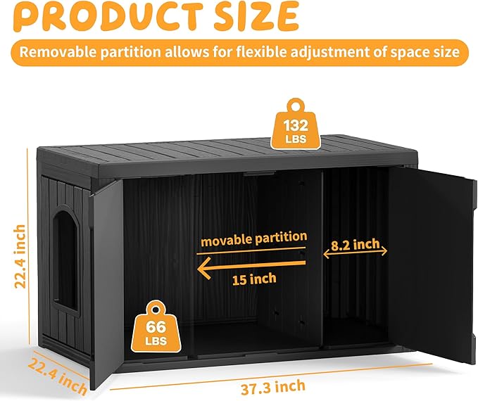 KFY Cat Litter Box Enclosure,Multi-Functional Hidden Litter Box Furniture Cabinet with Adjustable Partition & Side End Table, Indoor Outdoor Cat House with Double Doors,Easy to Clean & Assemble, Black
