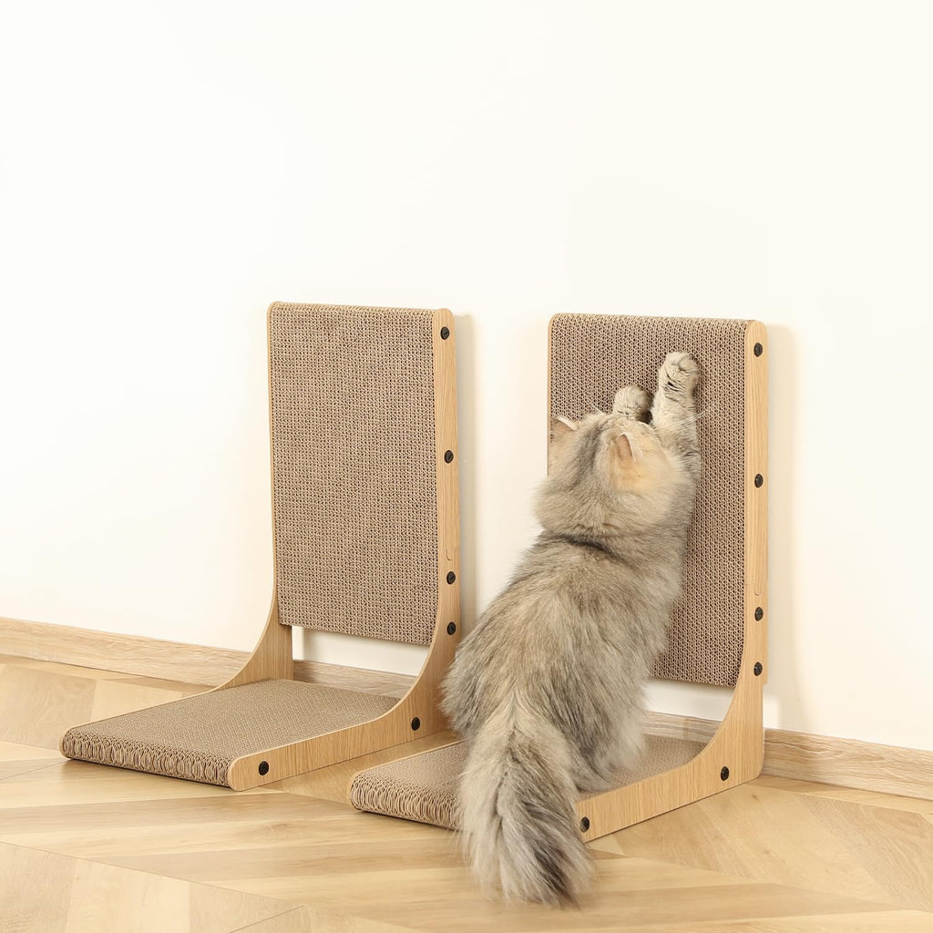 Zakkart 2-Pack Cat Scratching Board, 19.7'' Tall Cardboard L Shape Vertical Cat Scratchers for Indoor Cats, Cat Scratching Post for Wall and Couch, Medium