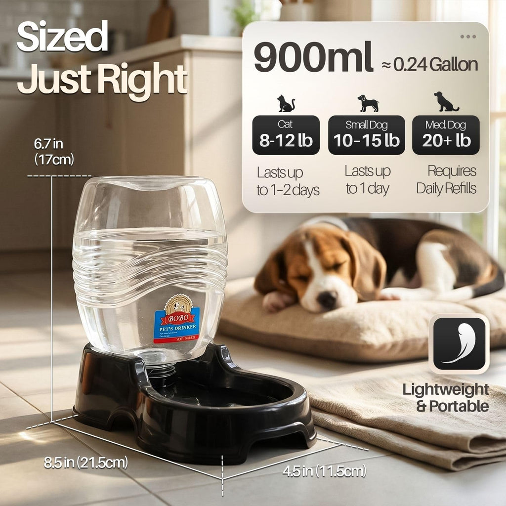 Flexzion Gravity Pet Water Dispenser for Cats & Small Dogs, 1/4 Gal, Black