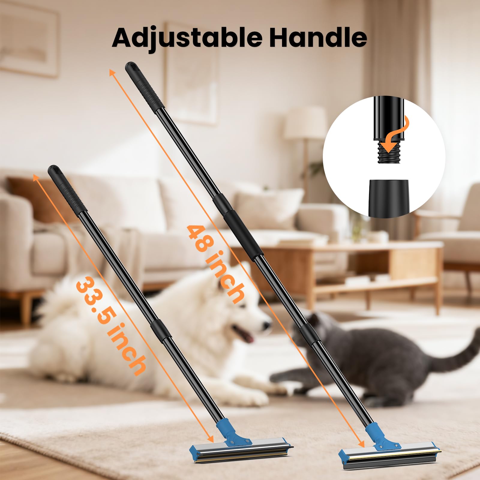 4-in-1 Pet Hair Removal Tool Set - Dual-Head Carpet Rake & Floor Scraper, Small Carpet Scraper, Pet Hair Glove, Matted Hair Rake for Dogs & Cats, Multi-Scene Pet Supplies for Sofa, Carpet, Floor,Blue