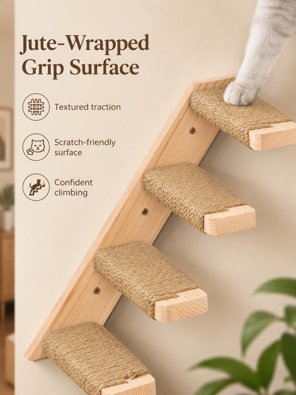 Cat Climbing Stair Shelf, Wall Mounted Reversible Ladder 2PCS 4 Steps