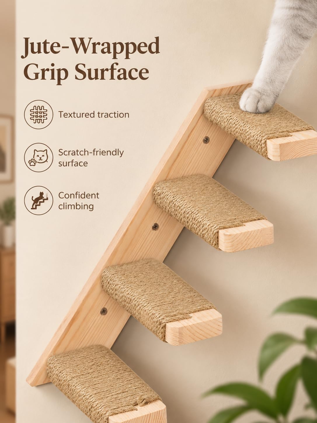Cat Climbing Stair Shelf, Wall Mounted Reversible Ladder 2PCS 4 Steps